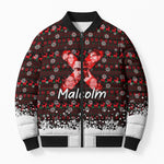 Malcolm X Christmas Bomber Puffer Jacket Retro Knitted Pattern Holiday Wreath Civil Rights Leader