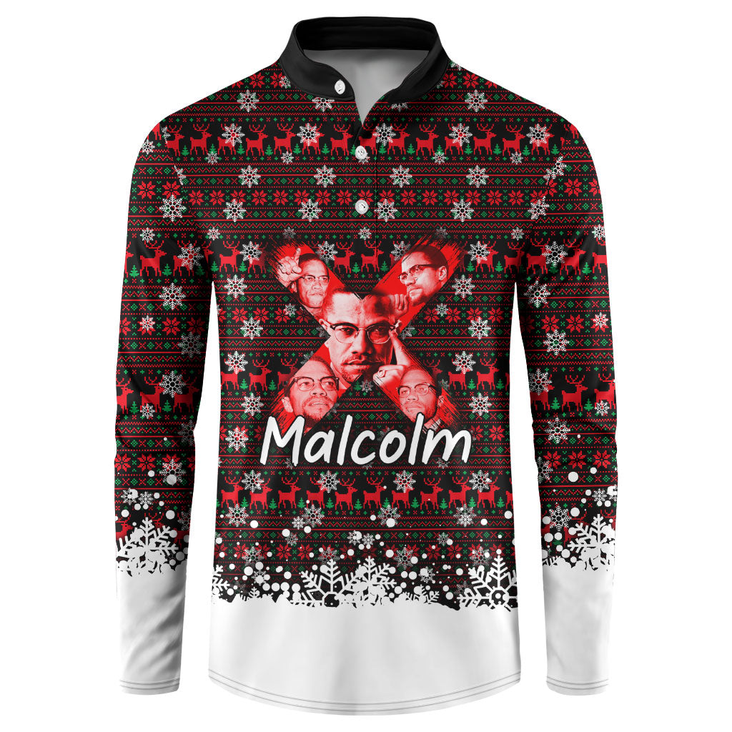 Malcolm X Christmas Button Sweatshirt Retro Knitted Pattern Holiday Wreath Civil Rights Leader
