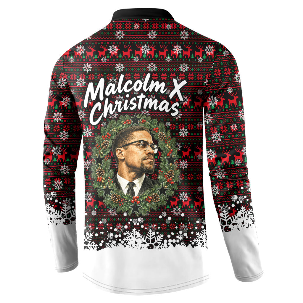 Malcolm X Christmas Button Sweatshirt Retro Knitted Pattern Holiday Wreath Civil Rights Leader