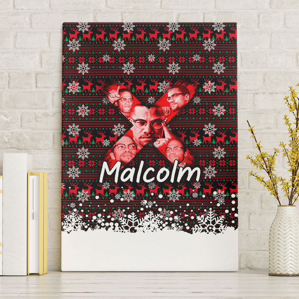 Malcolm X Christmas Canvas Wall Art Retro Knitted Pattern Holiday Wreath Civil Rights Leader
