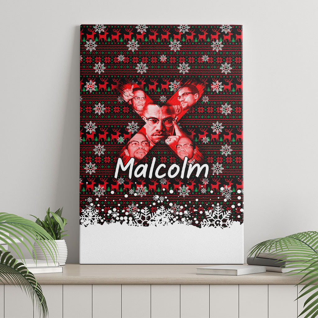 Malcolm X Christmas Canvas Wall Art Retro Knitted Pattern Holiday Wreath Civil Rights Leader