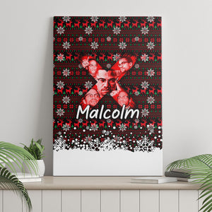 Malcolm X Christmas Canvas Wall Art Retro Knitted Pattern Holiday Wreath Civil Rights Leader