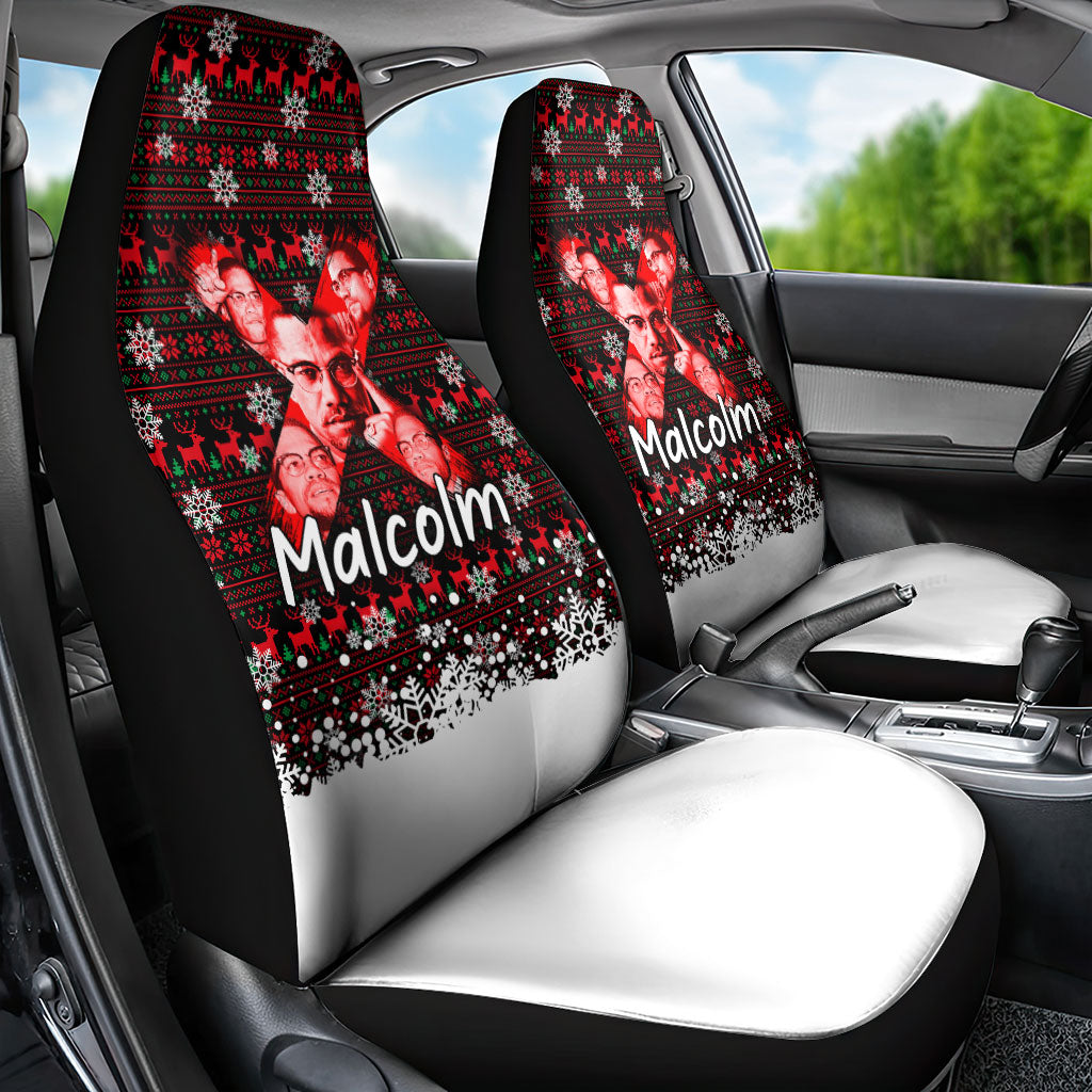 Malcolm X Christmas Car Seat Cover Retro Knitted Pattern Holiday Wreath Civil Rights Leader