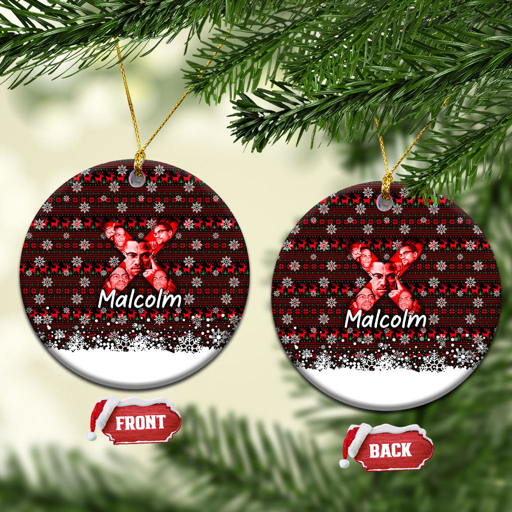 Malcolm X Christmas Ceramic Ornament Retro Knitted Pattern Holiday Wreath Civil Rights Leader