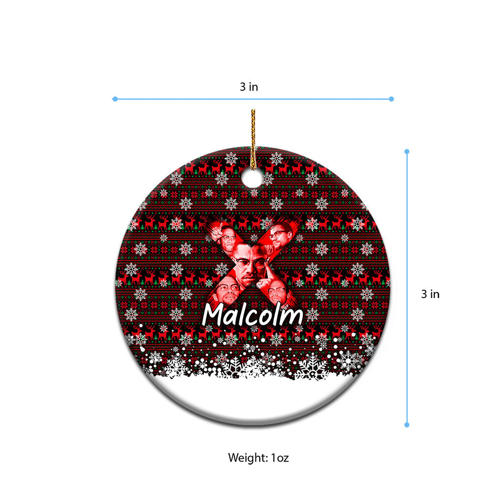 Malcolm X Christmas Ceramic Ornament Retro Knitted Pattern Holiday Wreath Civil Rights Leader