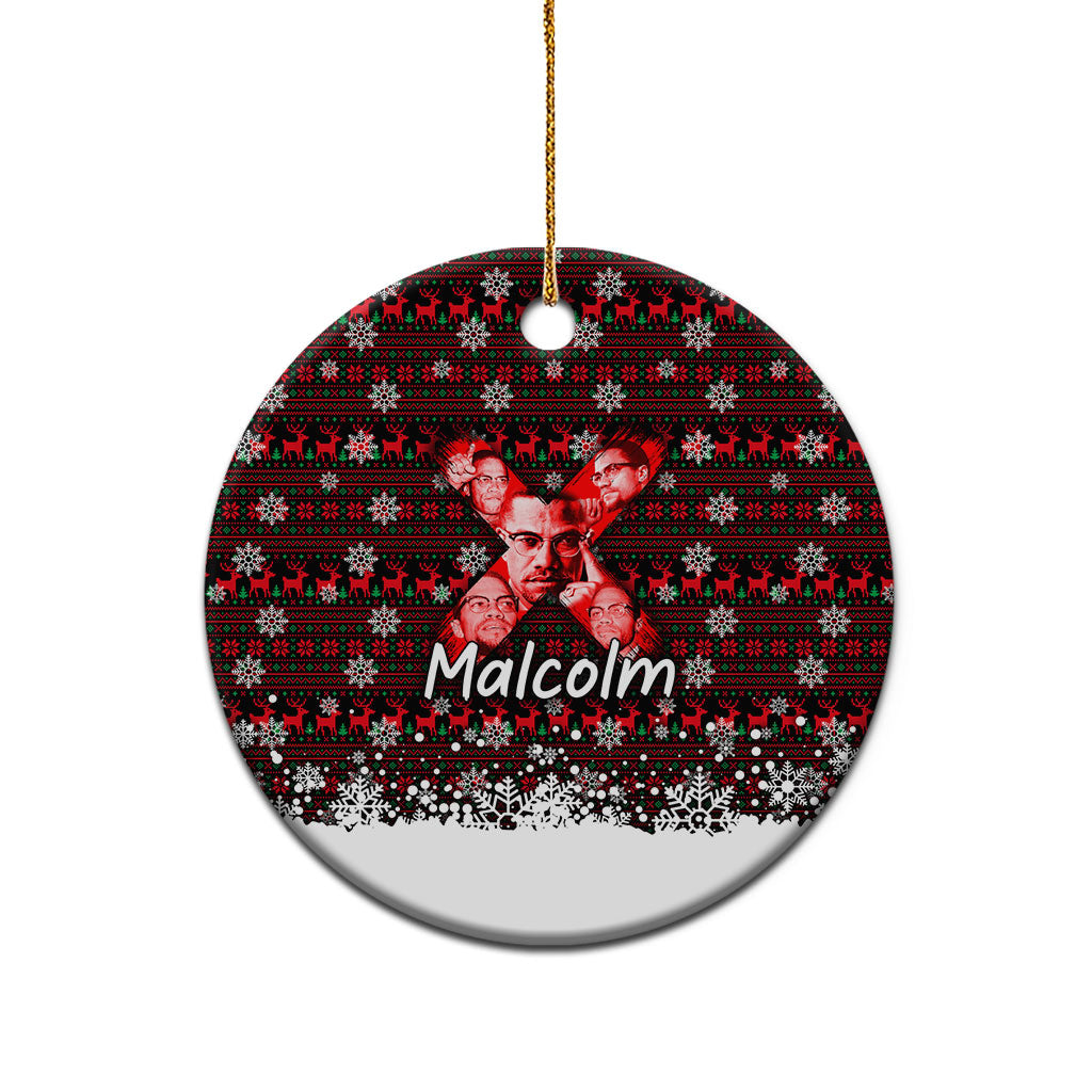 Malcolm X Christmas Ceramic Ornament Retro Knitted Pattern Holiday Wreath Civil Rights Leader