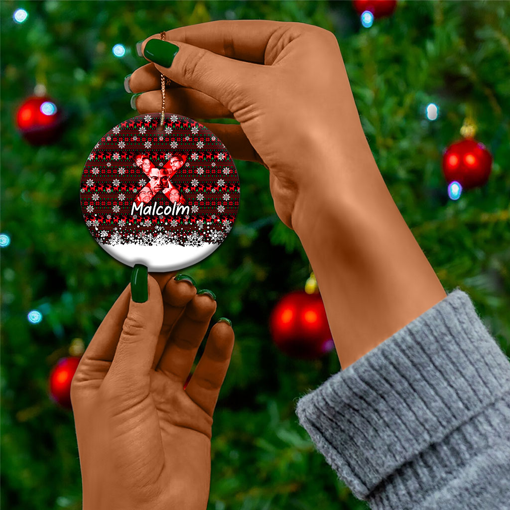 Malcolm X Christmas Ceramic Ornament Retro Knitted Pattern Holiday Wreath Civil Rights Leader