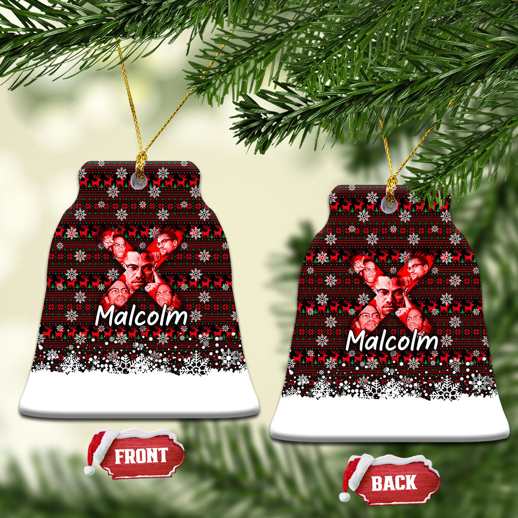 Malcolm X Christmas Ceramic Ornament Retro Knitted Pattern Holiday Wreath Civil Rights Leader