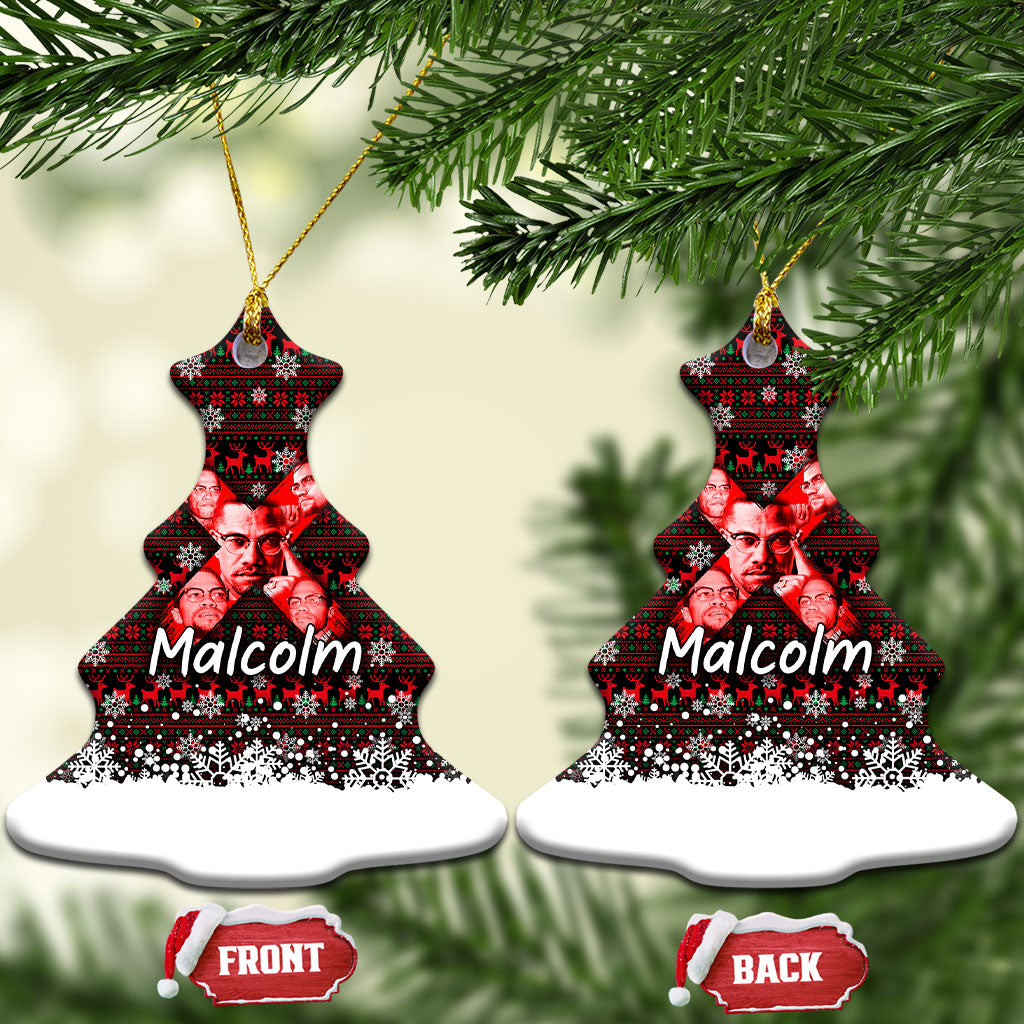 Malcolm X Christmas Ceramic Ornament Retro Knitted Pattern Holiday Wreath Civil Rights Leader