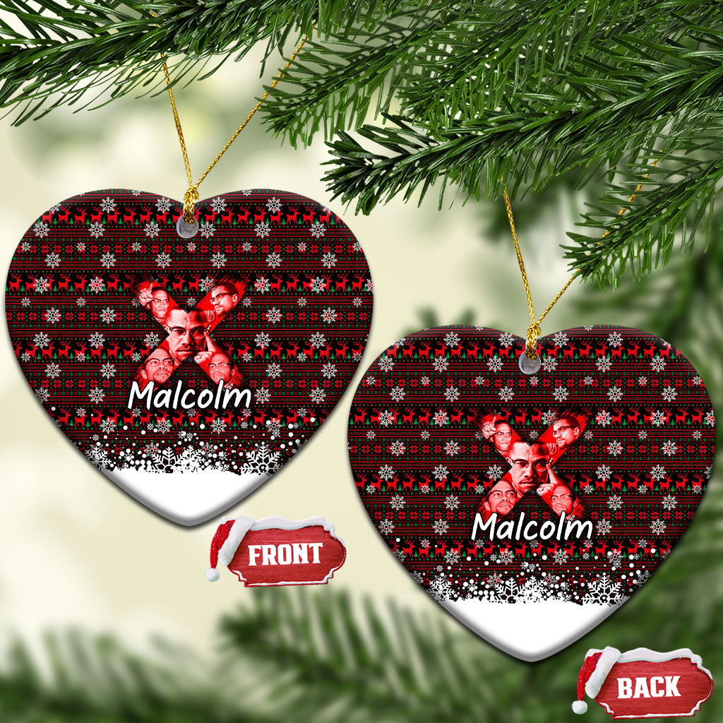 Malcolm X Christmas Ceramic Ornament Retro Knitted Pattern Holiday Wreath Civil Rights Leader