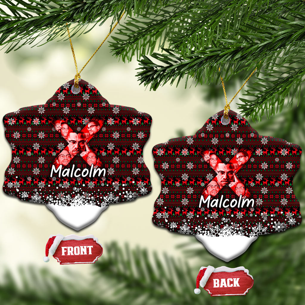 Malcolm X Christmas Ceramic Ornament Retro Knitted Pattern Holiday Wreath Civil Rights Leader