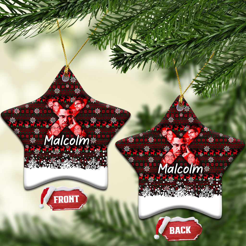 Malcolm X Christmas Ceramic Ornament Retro Knitted Pattern Holiday Wreath Civil Rights Leader