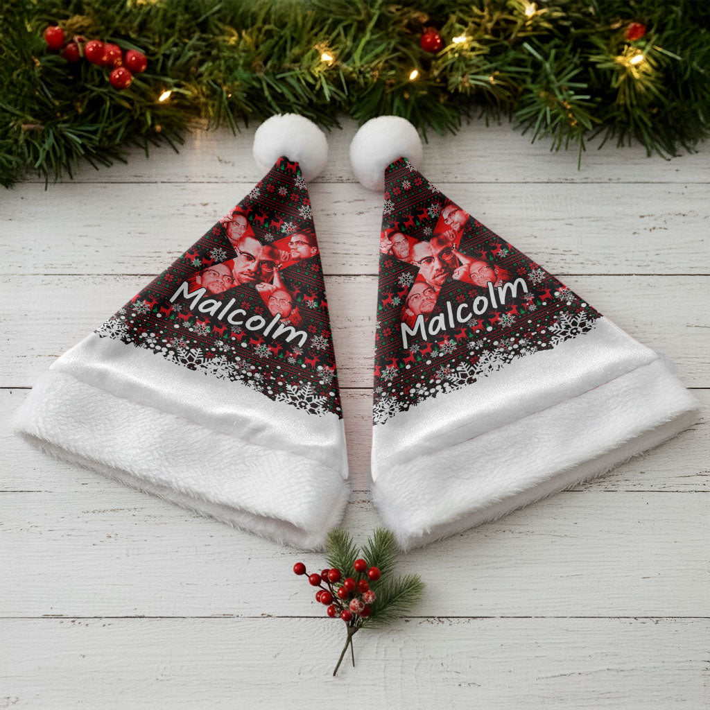 Malcolm X Christmas Santa Hat Retro Knitted Pattern Holiday Wreath Civil Rights Leader