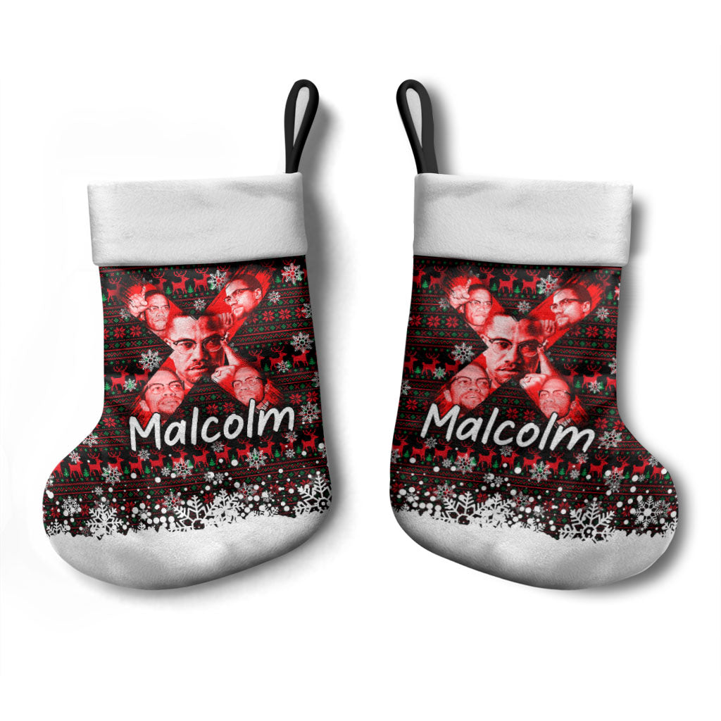 Malcolm X Christmas Stocking Retro Knitted Pattern Holiday Wreath Civil Rights Leader