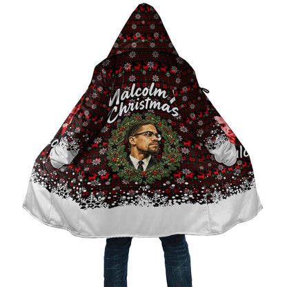 Malcolm X Christmas Cloak Retro Knitted Pattern Holiday Wreath Civil Rights Leader
