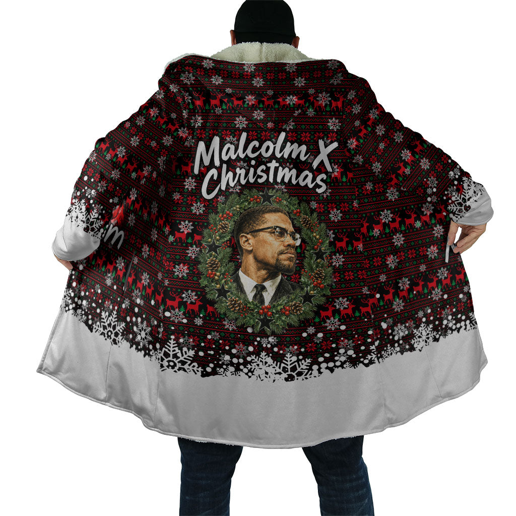 Malcolm X Christmas Cloak Retro Knitted Pattern Holiday Wreath Civil Rights Leader