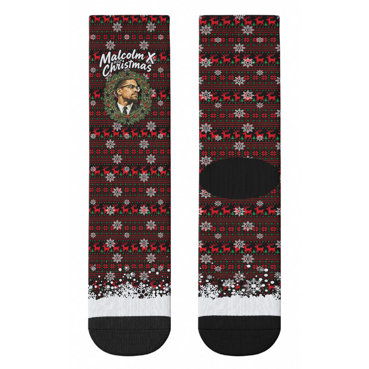 Malcolm X Christmas Crew Socks Retro Knitted Pattern Holiday Wreath Civil Rights Leader