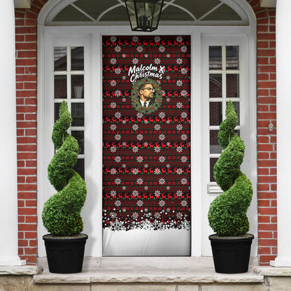 Malcolm X Christmas Door Cover Retro Knitted Pattern Holiday Wreath Civil Rights Leader