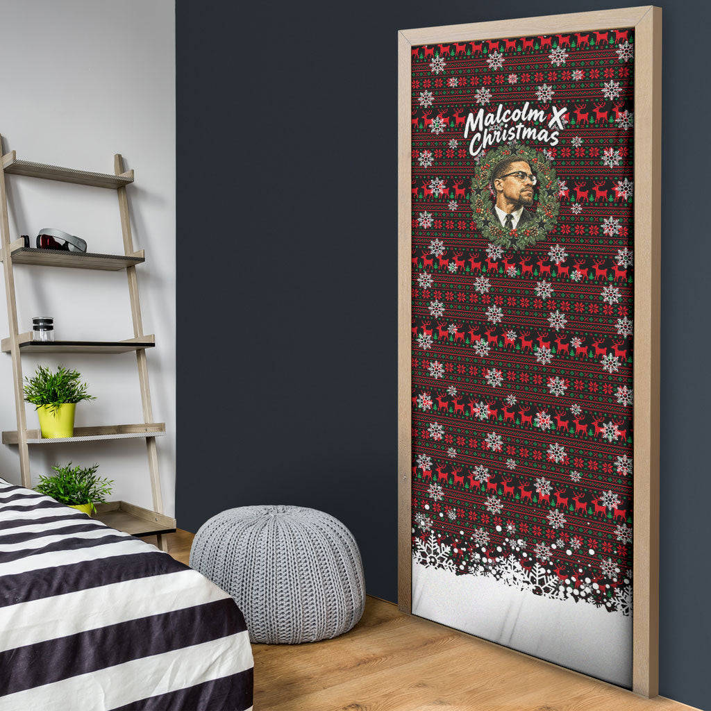 Malcolm X Christmas Door Cover Retro Knitted Pattern Holiday Wreath Civil Rights Leader