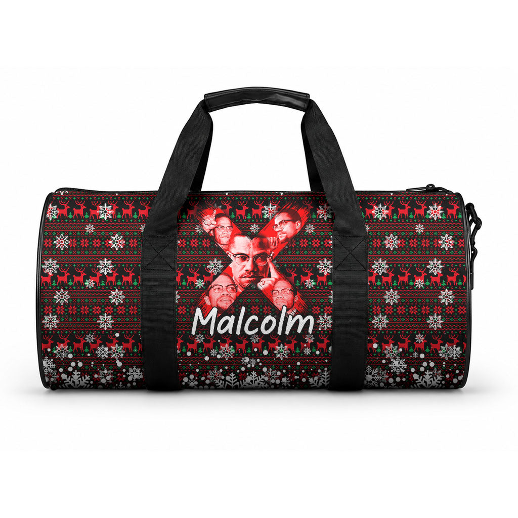 Malcolm X Christmas Duffle Bag Retro Knitted Pattern Holiday Wreath Civil Rights Leader