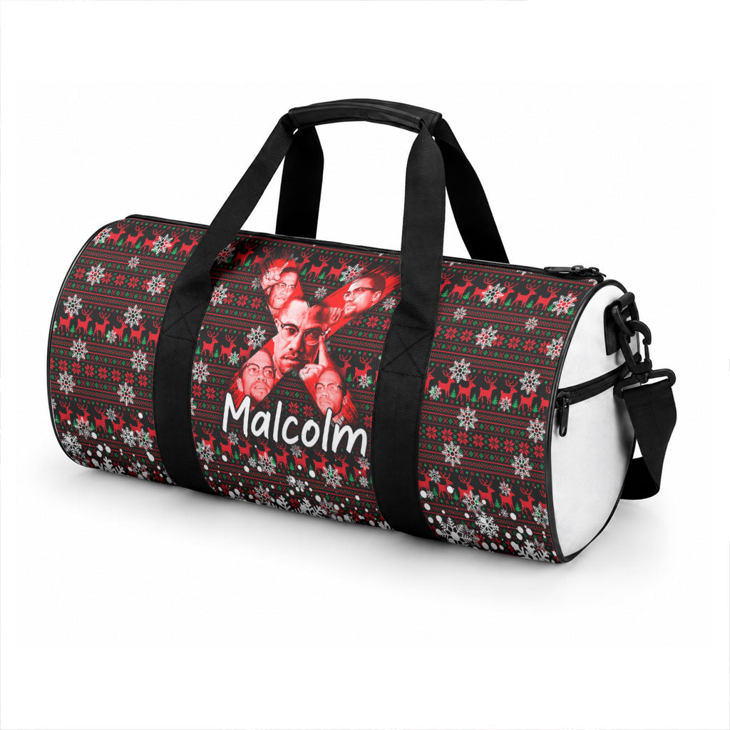 Malcolm X Christmas Duffle Bag Retro Knitted Pattern Holiday Wreath Civil Rights Leader