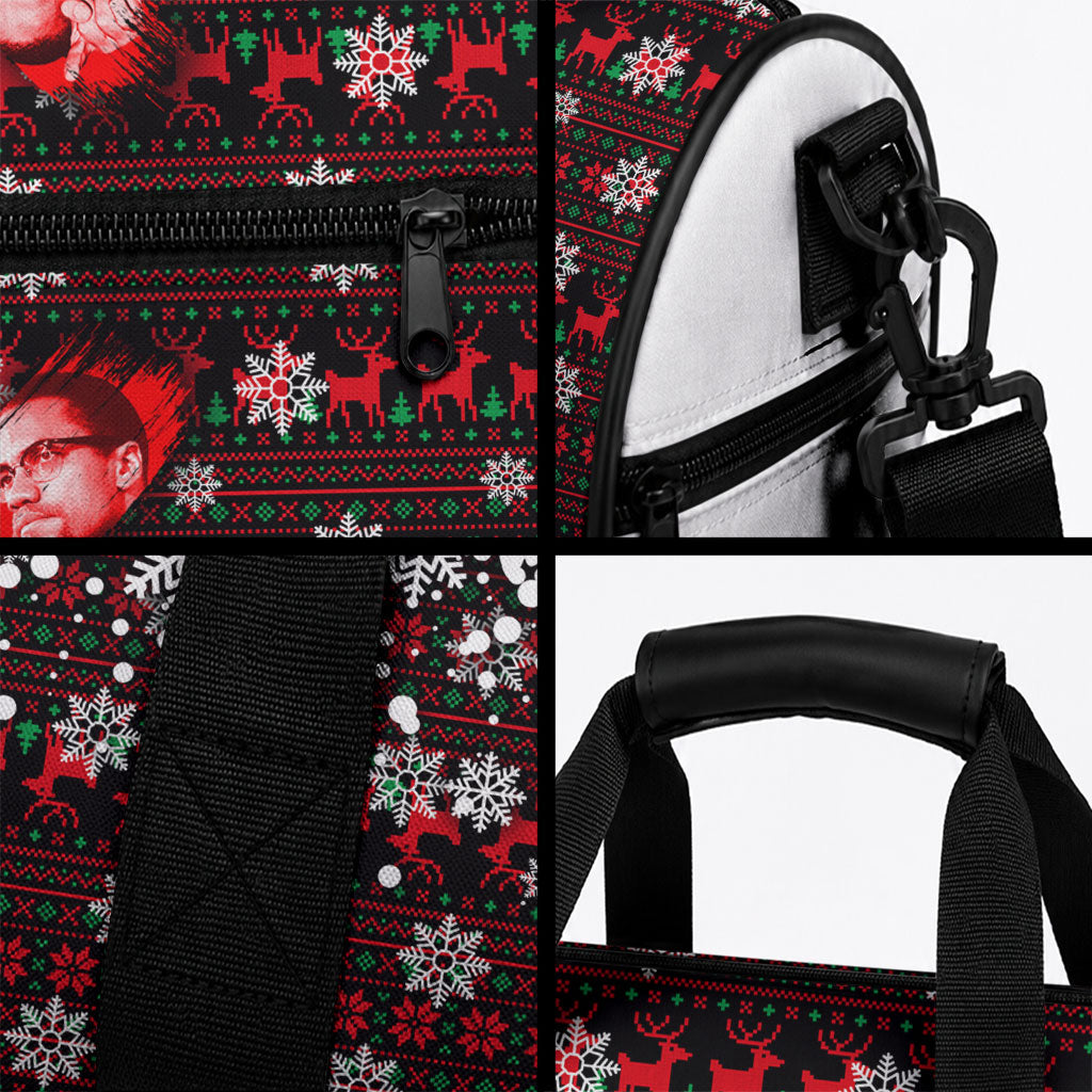 Malcolm X Christmas Duffle Bag Retro Knitted Pattern Holiday Wreath Civil Rights Leader