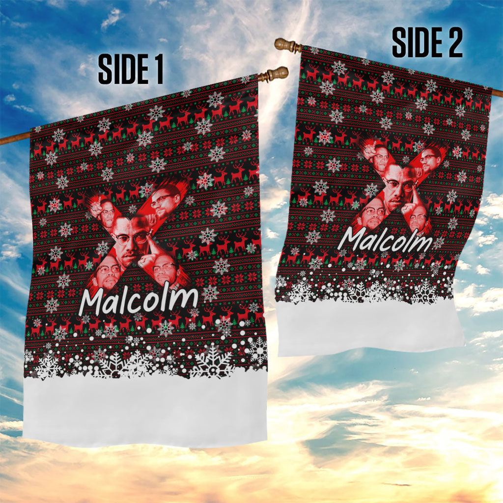 Malcolm X Christmas Garden Flag Retro Knitted Pattern Holiday Wreath Civil Rights Leader