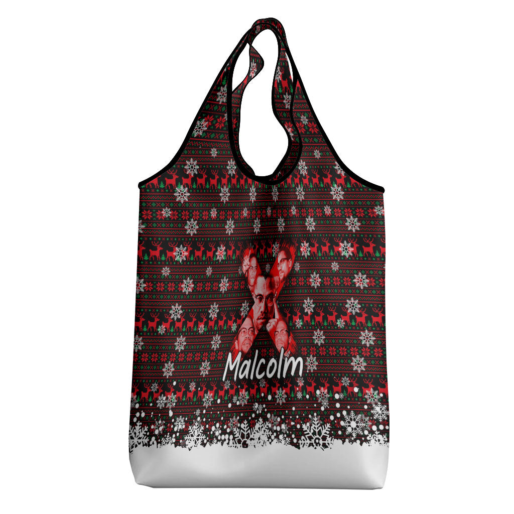 Malcolm X Christmas Grocery Bag Retro Knitted Pattern Holiday Wreath Civil Rights Leader