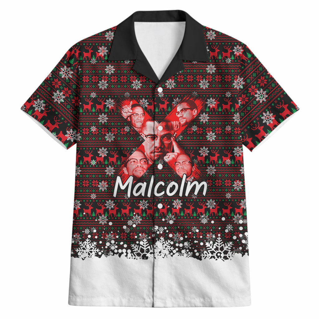 Malcolm X Christmas Hawaiian Shirt Retro Knitted Pattern Holiday Wreath Civil Rights Leader