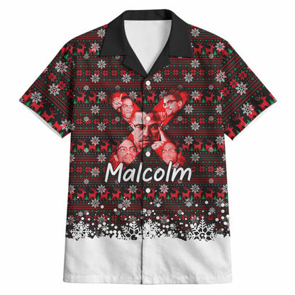 Malcolm X Christmas Hawaiian Shirt Retro Knitted Pattern Holiday Wreath Civil Rights Leader