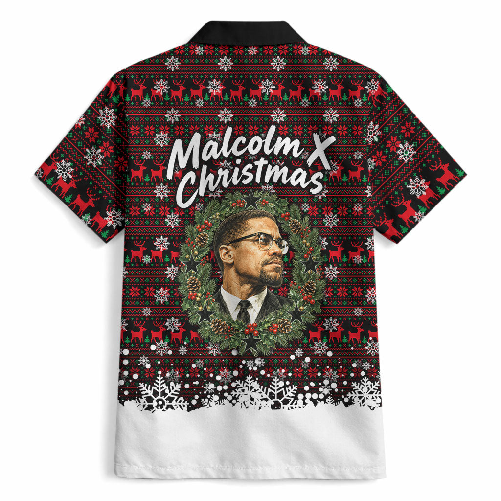 Malcolm X Christmas Hawaiian Shirt Retro Knitted Pattern Holiday Wreath Civil Rights Leader