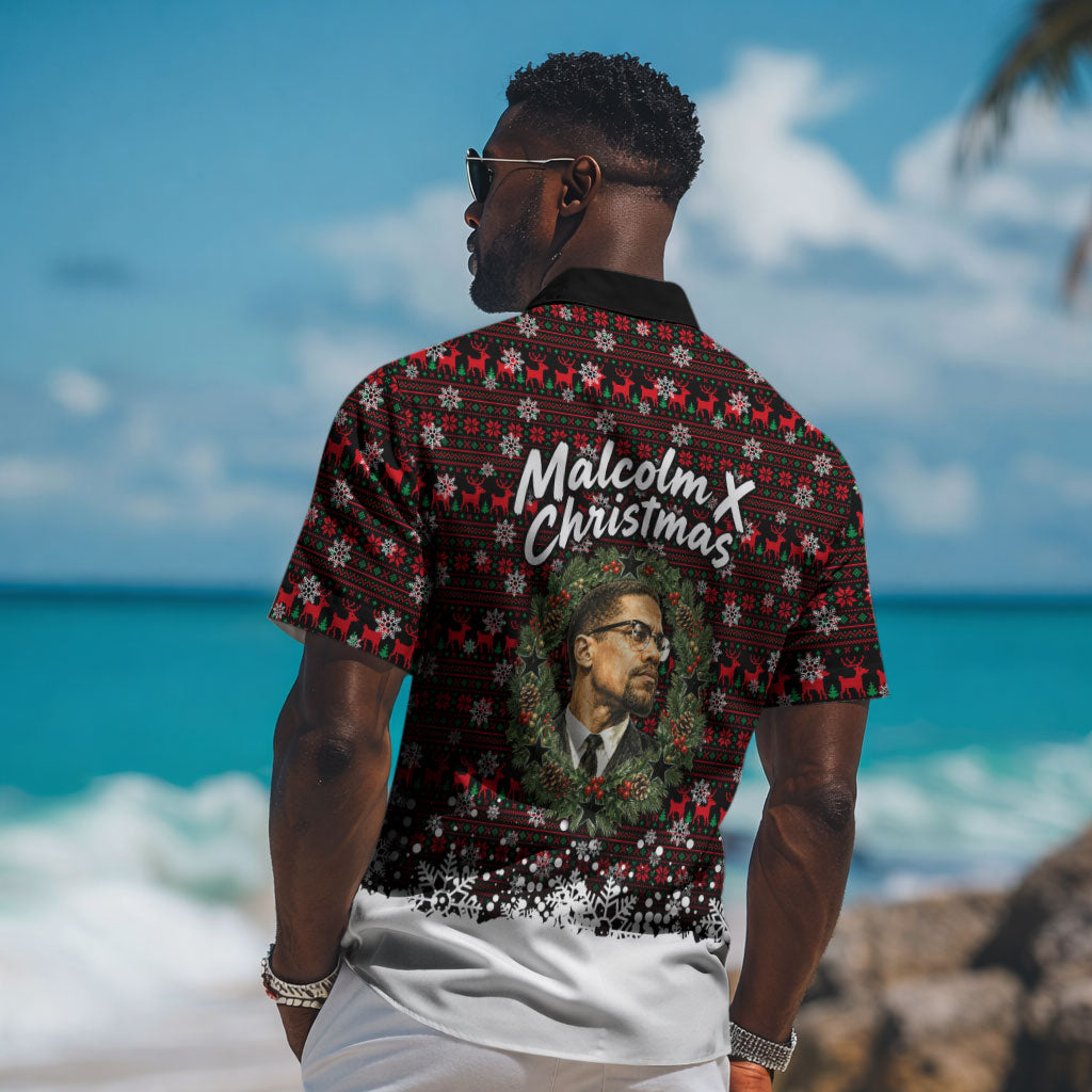 Malcolm X Christmas Hawaiian Shirt Retro Knitted Pattern Holiday Wreath Civil Rights Leader