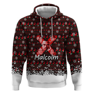 Malcolm X Christmas Hoodie Retro Knitted Pattern Holiday Wreath Civil Rights Leader