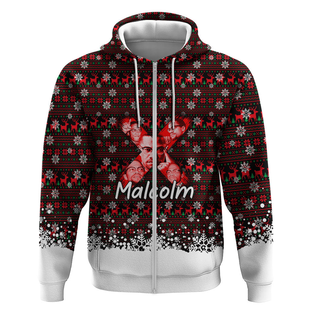 Malcolm X Christmas Hoodie Retro Knitted Pattern Holiday Wreath Civil Rights Leader