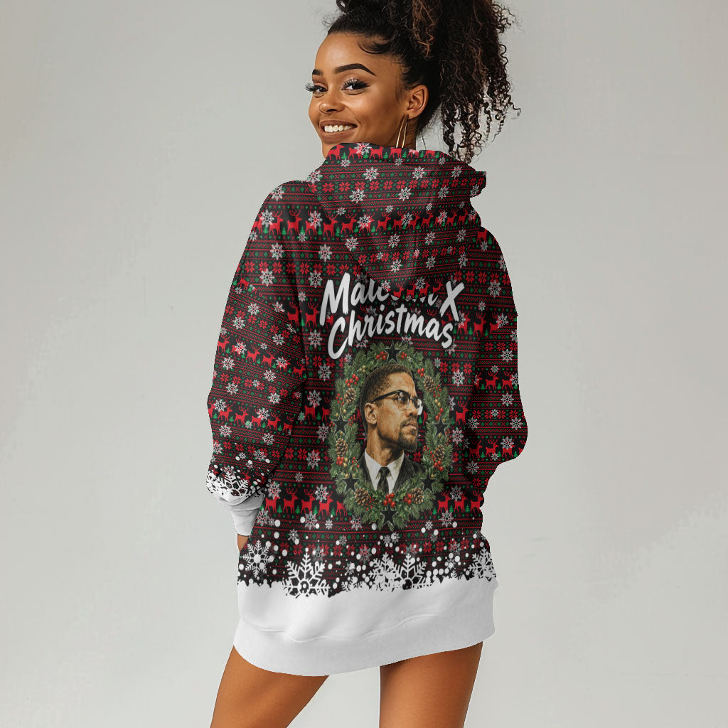 Malcolm X Christmas Hoodie Dress Retro Knitted Pattern Holiday Wreath Civil Rights Leader