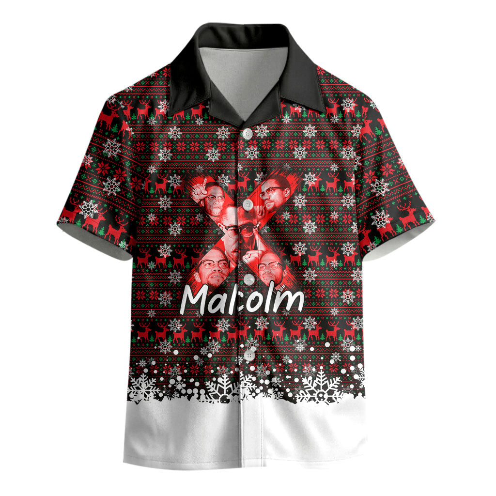 Malcolm X Christmas Kid Hawaiian Shirt Retro Knitted Pattern Holiday Wreath Civil Rights Leader