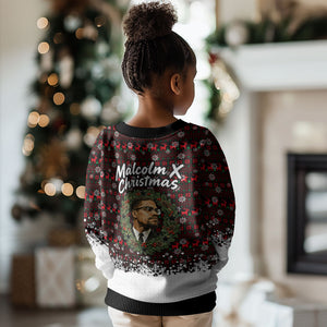 Malcolm X Christmas Kid Ugly Christmas Sweater Retro Knitted Pattern Holiday Wreath Civil Rights Leader