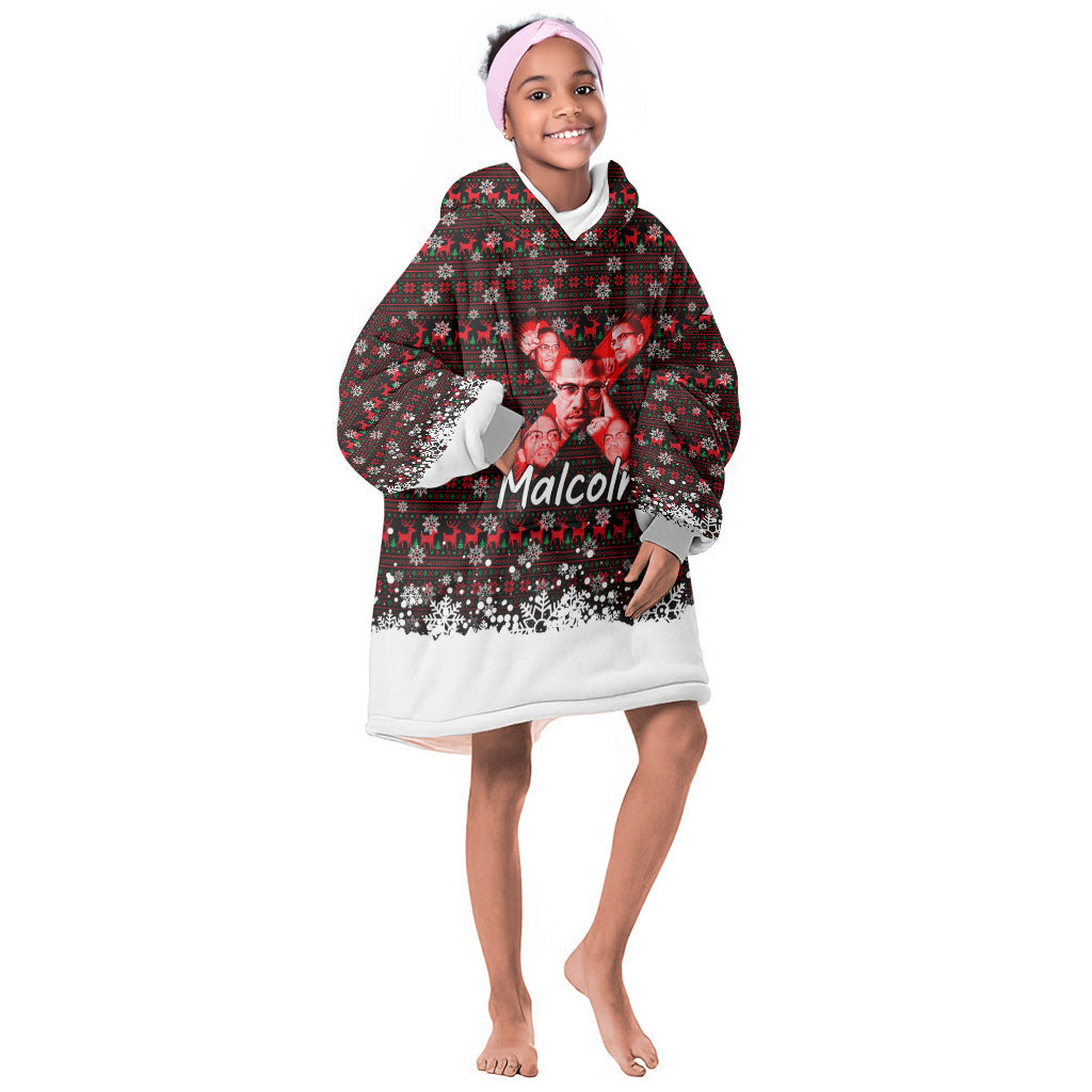 Malcolm X Christmas Kid Wearable Blanket Hoodie Retro Knitted Pattern Holiday Wreath Civil Rights Leader