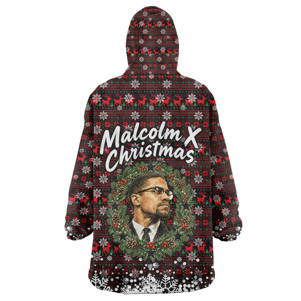 Malcolm X Christmas Kid Wearable Blanket Hoodie Retro Knitted Pattern Holiday Wreath Civil Rights Leader