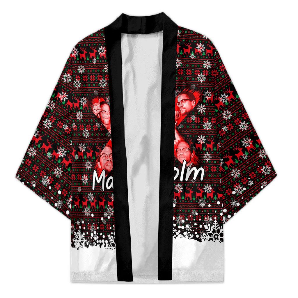 Malcolm X Christmas Kimono Retro Knitted Pattern Holiday Wreath Civil Rights Leader