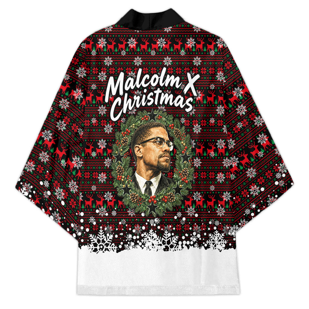 Malcolm X Christmas Kimono Retro Knitted Pattern Holiday Wreath Civil Rights Leader