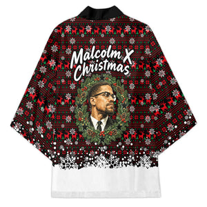 Malcolm X Christmas Kimono Retro Knitted Pattern Holiday Wreath Civil Rights Leader