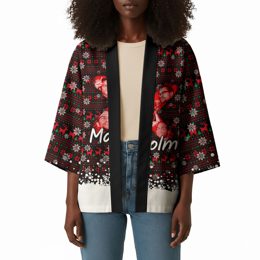 Malcolm X Christmas Kimono Retro Knitted Pattern Holiday Wreath Civil Rights Leader