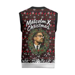 Malcolm X Christmas Knitted V-Neck Vest Retro Knitted Pattern Holiday Wreath Civil Rights Leader