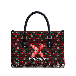 Malcolm X Christmas Leather Bag Retro Knitted Pattern Holiday Wreath Civil Rights Leader