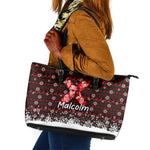 Malcolm X Christmas Leather Tote Bag Retro Knitted Pattern Holiday Wreath Civil Rights Leader