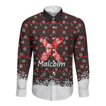Malcolm X Christmas Long Sleeve Button Shirt Retro Knitted Pattern Holiday Wreath Civil Rights Leader