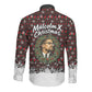 Malcolm X Christmas Long Sleeve Button Shirt Retro Knitted Pattern Holiday Wreath Civil Rights Leader