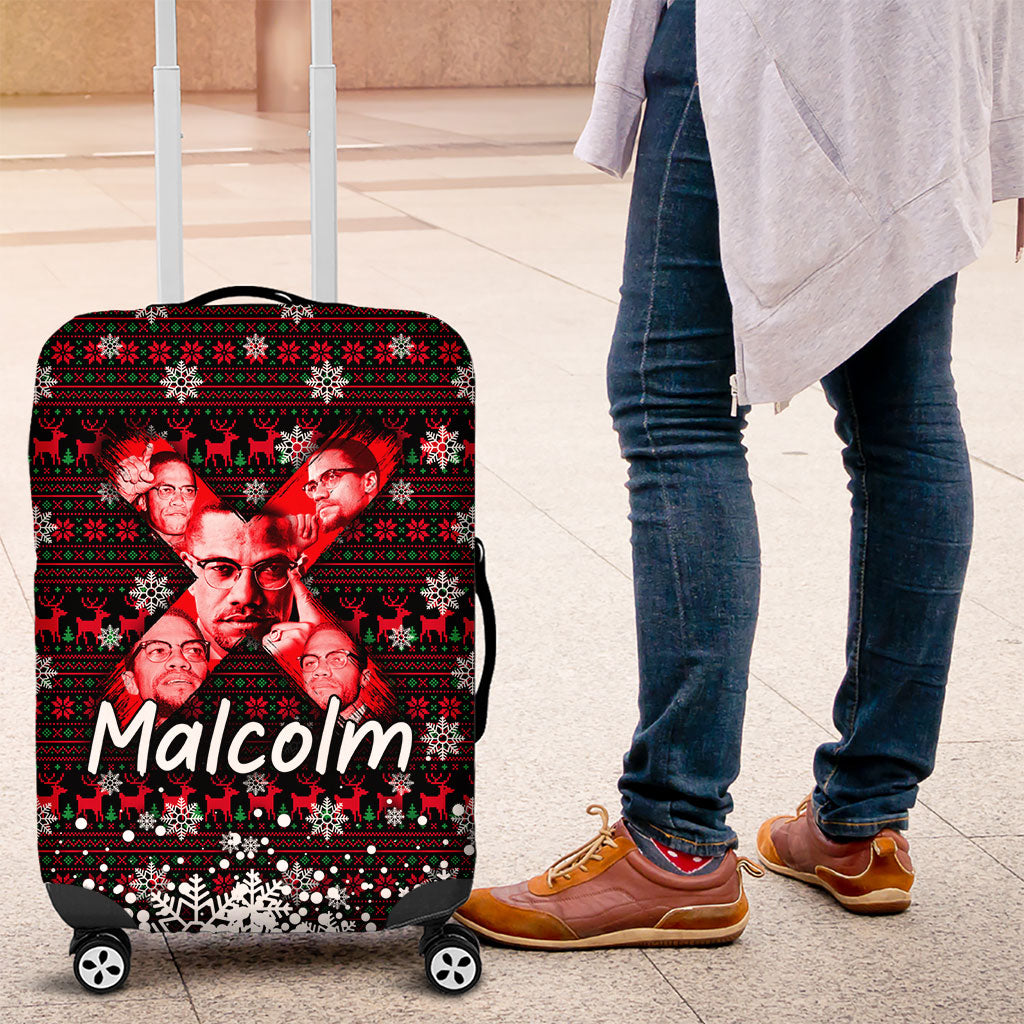 Malcolm X Christmas Luggage Cover Retro Knitted Pattern Holiday Wreath Civil Rights Leader