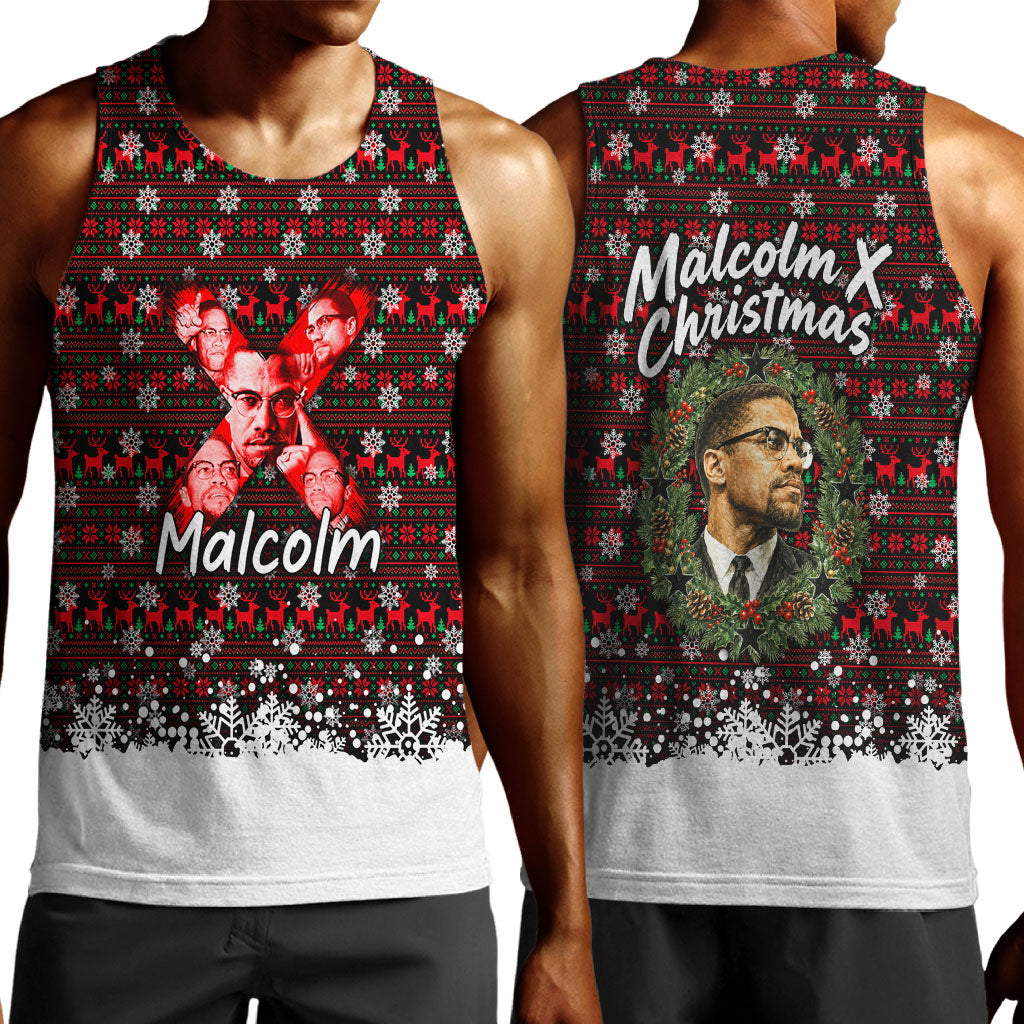 Malcolm X Christmas Men Tank Top Retro Knitted Pattern Holiday Wreath Civil Rights Leader